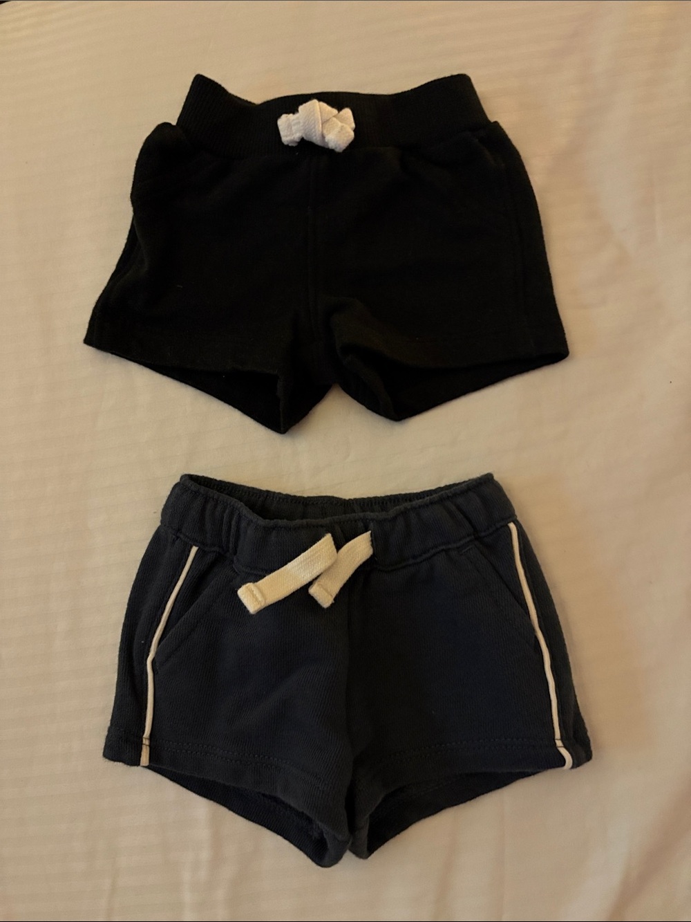 Kids Pull-On Shorts 2-Pack in Black and Navy with White Drawstrings